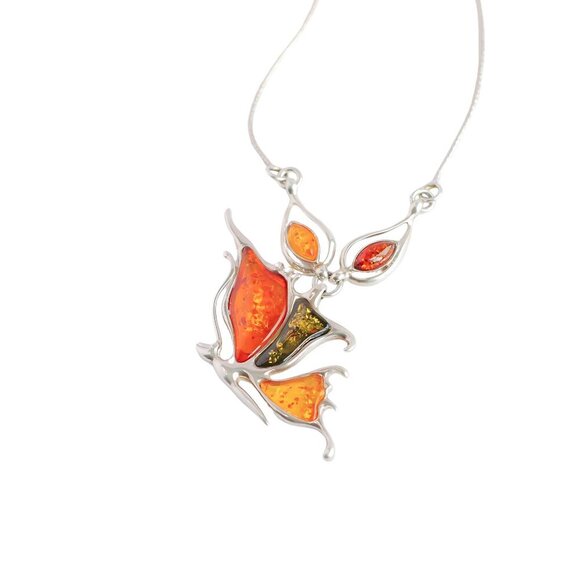 Baltic Lithuanian Amber Fairy Pendant Necklace in 925 Sterling Silver - Picture 1 of 5